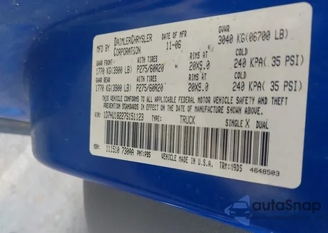 2007 Dodge Ram 1500 Slt/Trx4 Off Road/Sport из США, поврежденный, VIN 1D7HU18227S151123